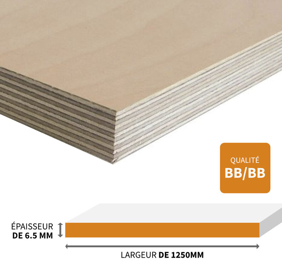 PANNEAU CONTREPLAQUÉ EN BOULEAU DE FINLANDE QUALITÉ BB/BB 2500X1250X6.5MM