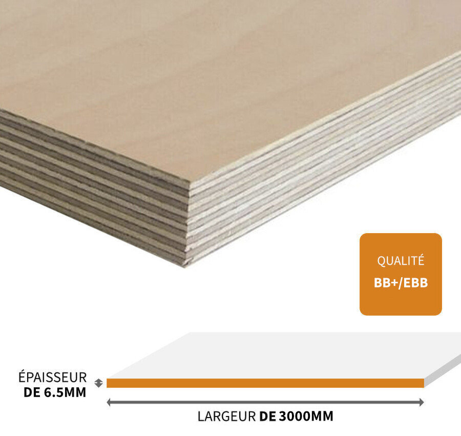 PANNEAU CONTREPLAQUÉ EN BOULEAU DE FINLANDE QUALITÉ BB+/EBB 3000 X 1500 X 6.5 MM