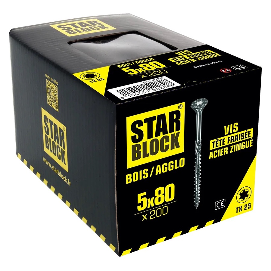 VIS STARBLOCK BOIS/AGGLO 5X80 TÊTE FRAISÉE