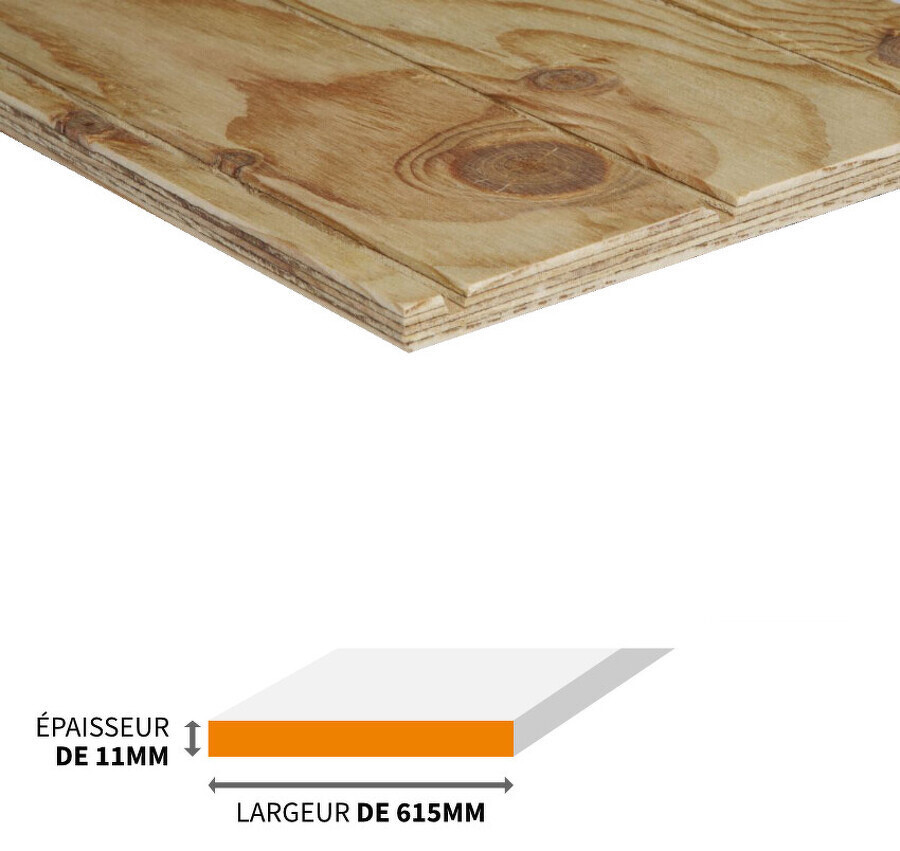 PANNEAU CONTREPLAQUÉ RAINURÉ EN PIN MARITIME E05 QUALITÉ 2/3 2500X615X11MM