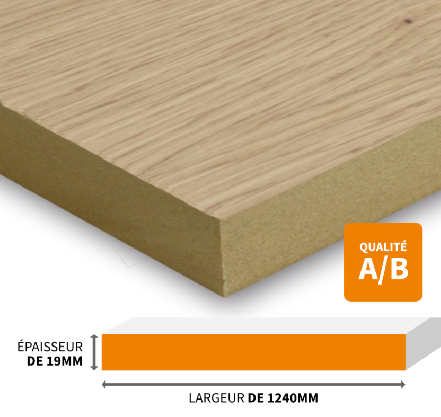 PANNEAU MDF PLAQUÉ CHÊNE POUR ÉBÉNISTERIE 2500X1240X19MM