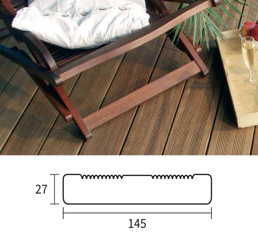 LAME DE TERRASSE PIN DU NORD CL4 MARRON 27X145 DOUBLE PEIGNE