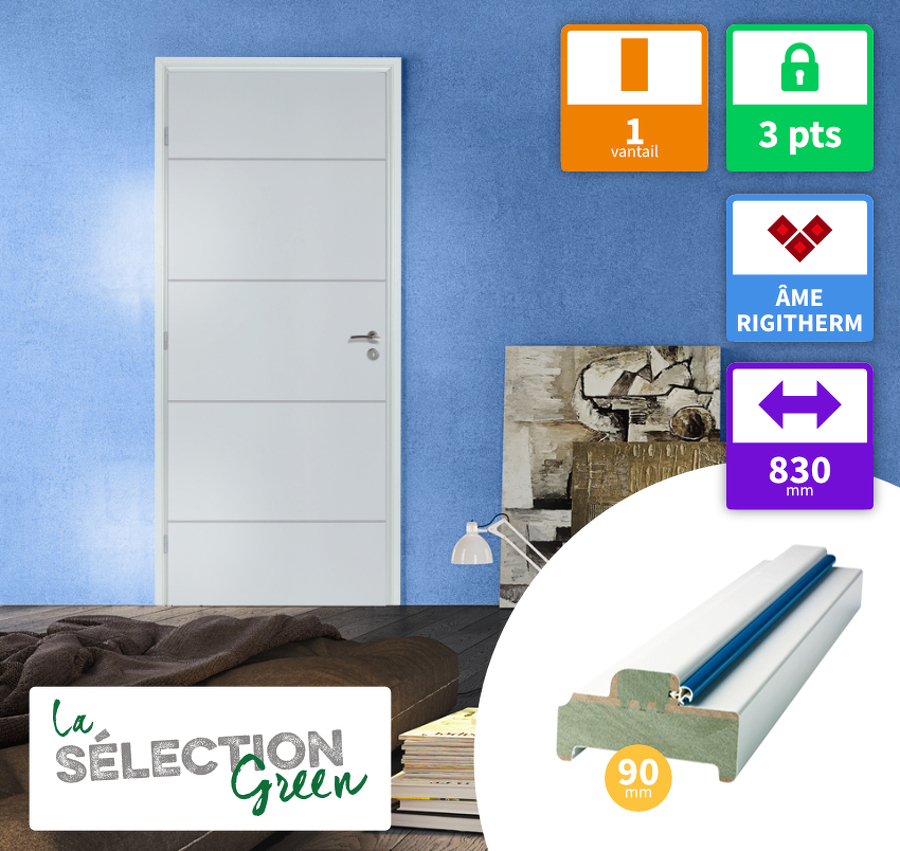 BLOC-PORTE KETCH RIGITHERM 830MM 1 VANTAIL SERRURE 3PTS HUISSERIE 90MM