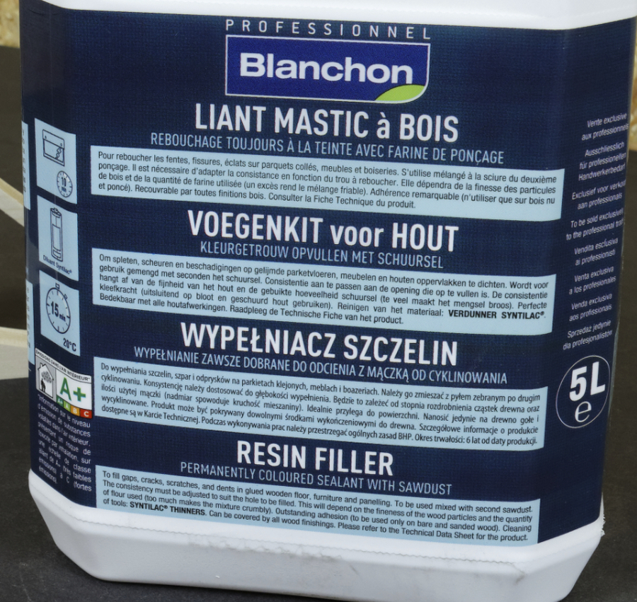 BLANCHON LIANT MASTIC A BOIS 5L REBOUCHAGE TOUJOURS A LA TEINTE AVEC FARINE DE PONÇAGE